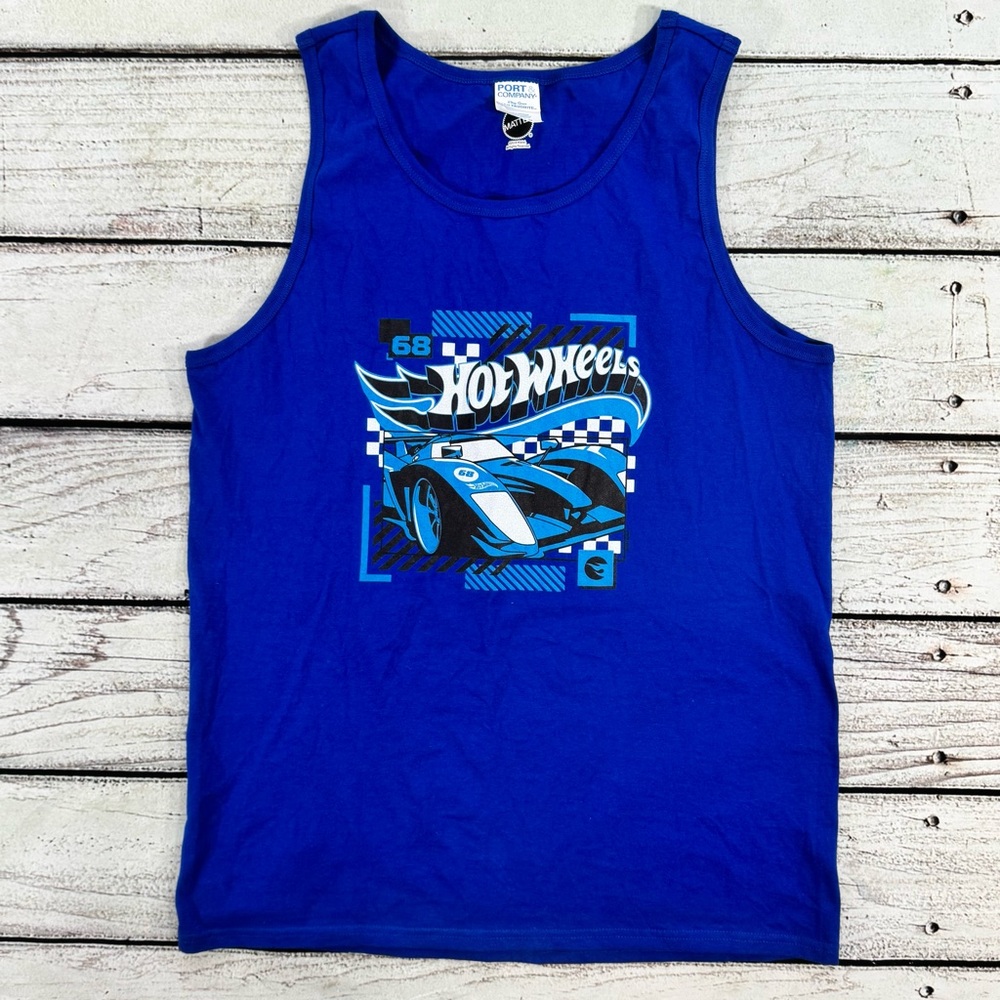 Hot Wheels Graphic Tank Top Mens Medium Blue Race Car Mattel‎